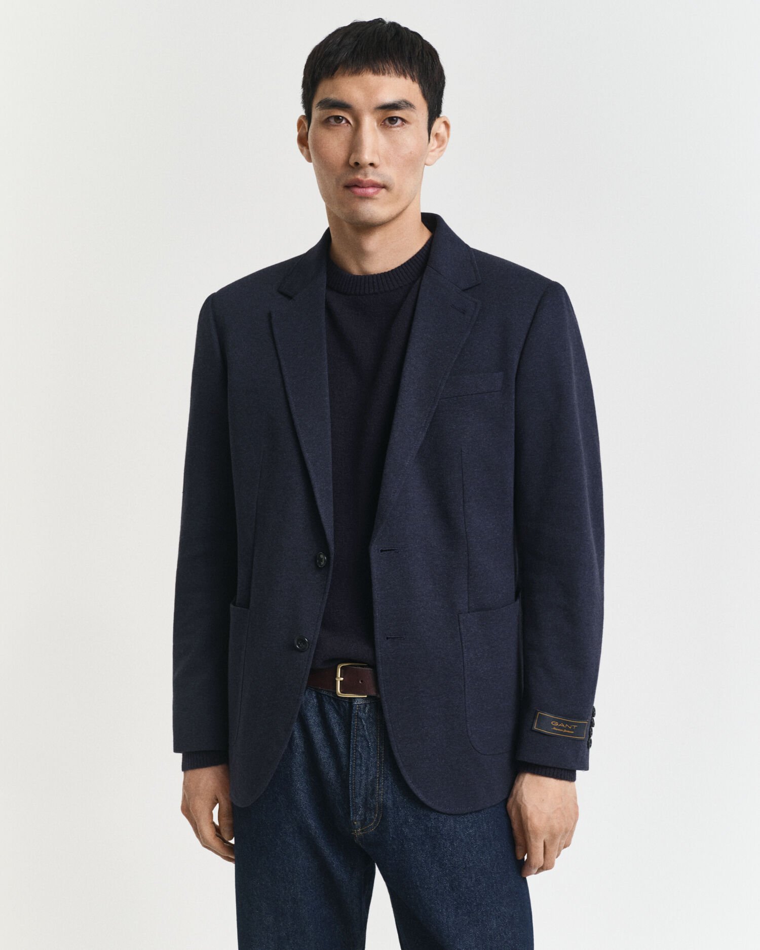 Slim fit ‑mitoitettu kaksivärinen jerseykankainen pikeebleiseri