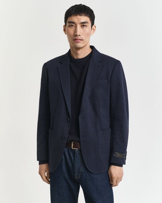 Slim fit ‑mitoitettu kaksivärinen jerseykankainen pikeebleiseri