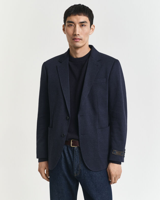 Slim fit ‑mitoitettu kaksivärinen jerseykankainen pikeebleiseri