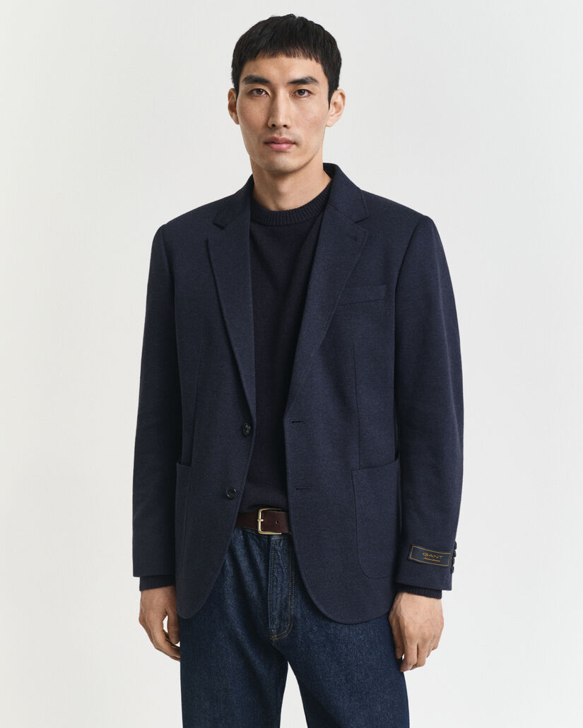 Slim fit ‑mitoitettu kaksivärinen jerseykankainen pikeebleiseri