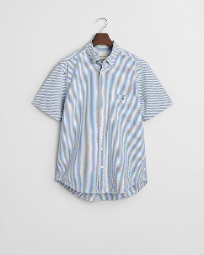 Regular fit ‑mitoitettu lyhythihainen seersucker-raitapaita