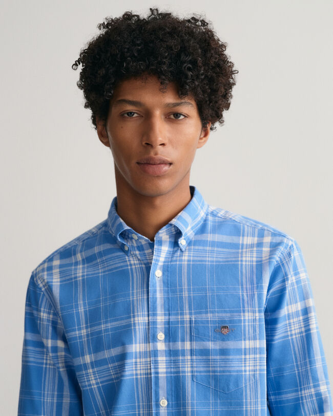 Regular fit ‑mitoitettu ruutupaita puuvillan ja pellavan sekoitteesta