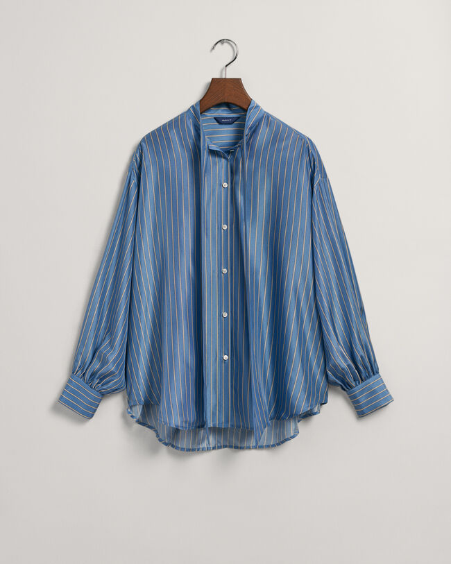 Raidallinen silkkipusero rusettikauluksella