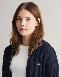 Teen Girls ‑malliston lyhyt palmikkoneulottu Shield-vetoketjuhuppari