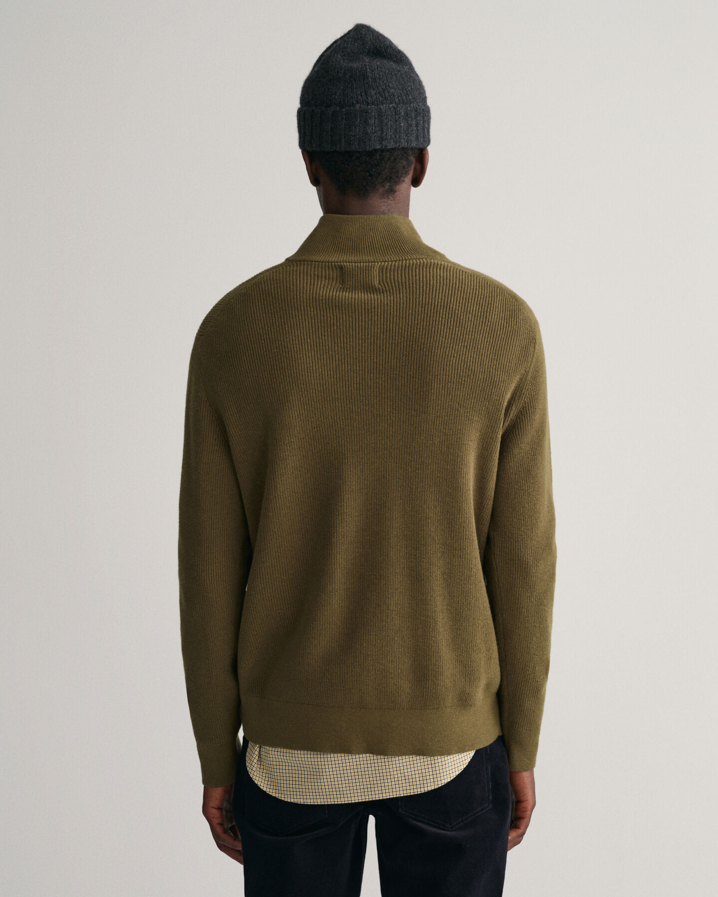 Puolivetoketjullinen ribbineulepusero puuvillan ja villan sekoitteesta