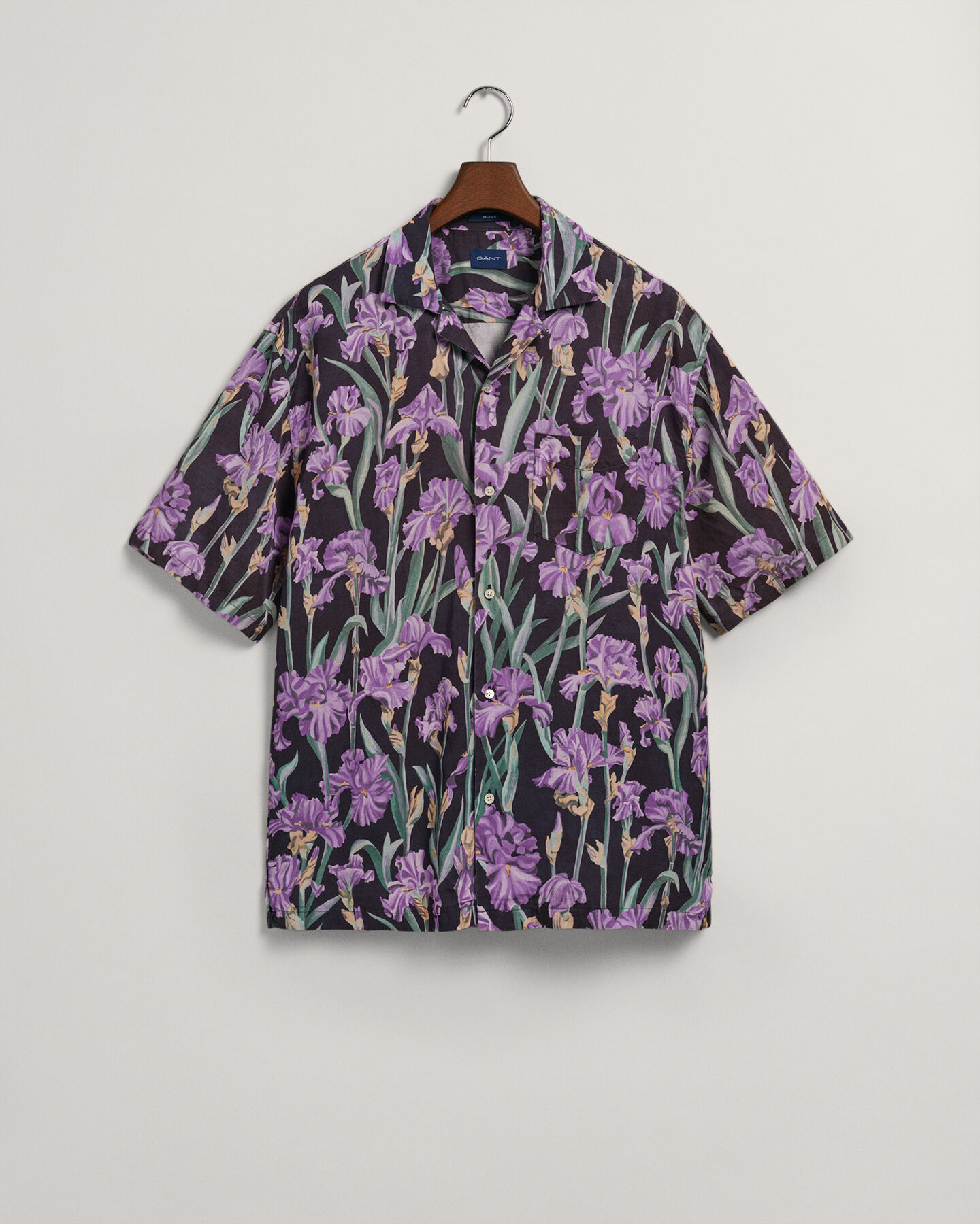Relaxed fit ‑mitoitettu lyhythihainen Iris Print ‑pellava-lyosellipaita