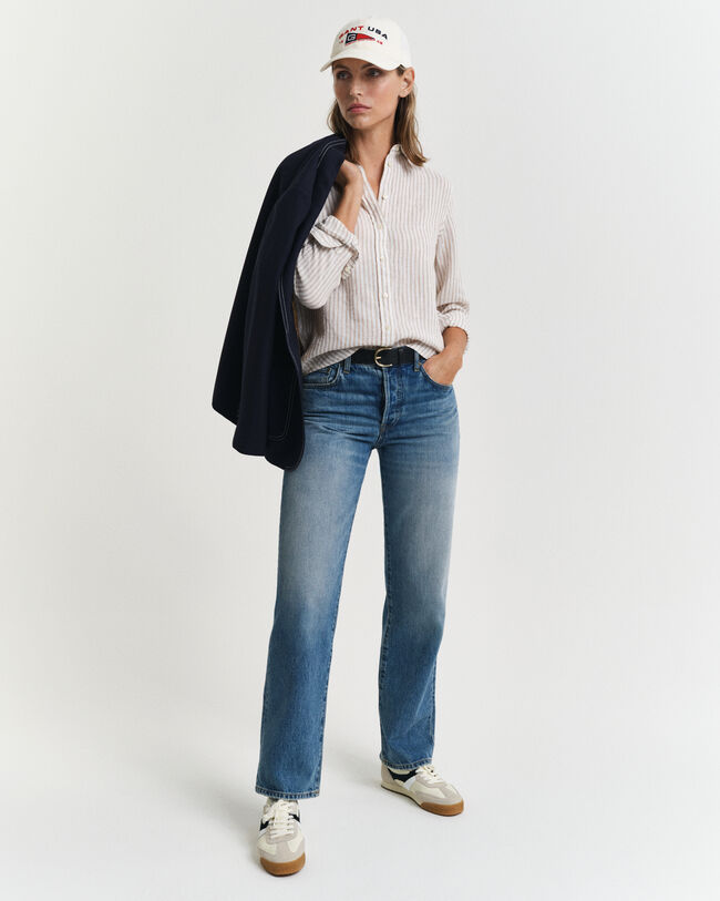 Regular fit ‑mitoitettu raidallinen pellavapaita