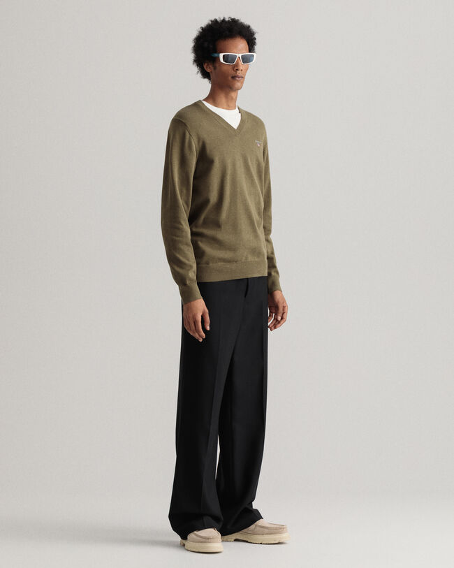 Classic-puuvillaneulepusero, v-p&auml;&auml;ntie