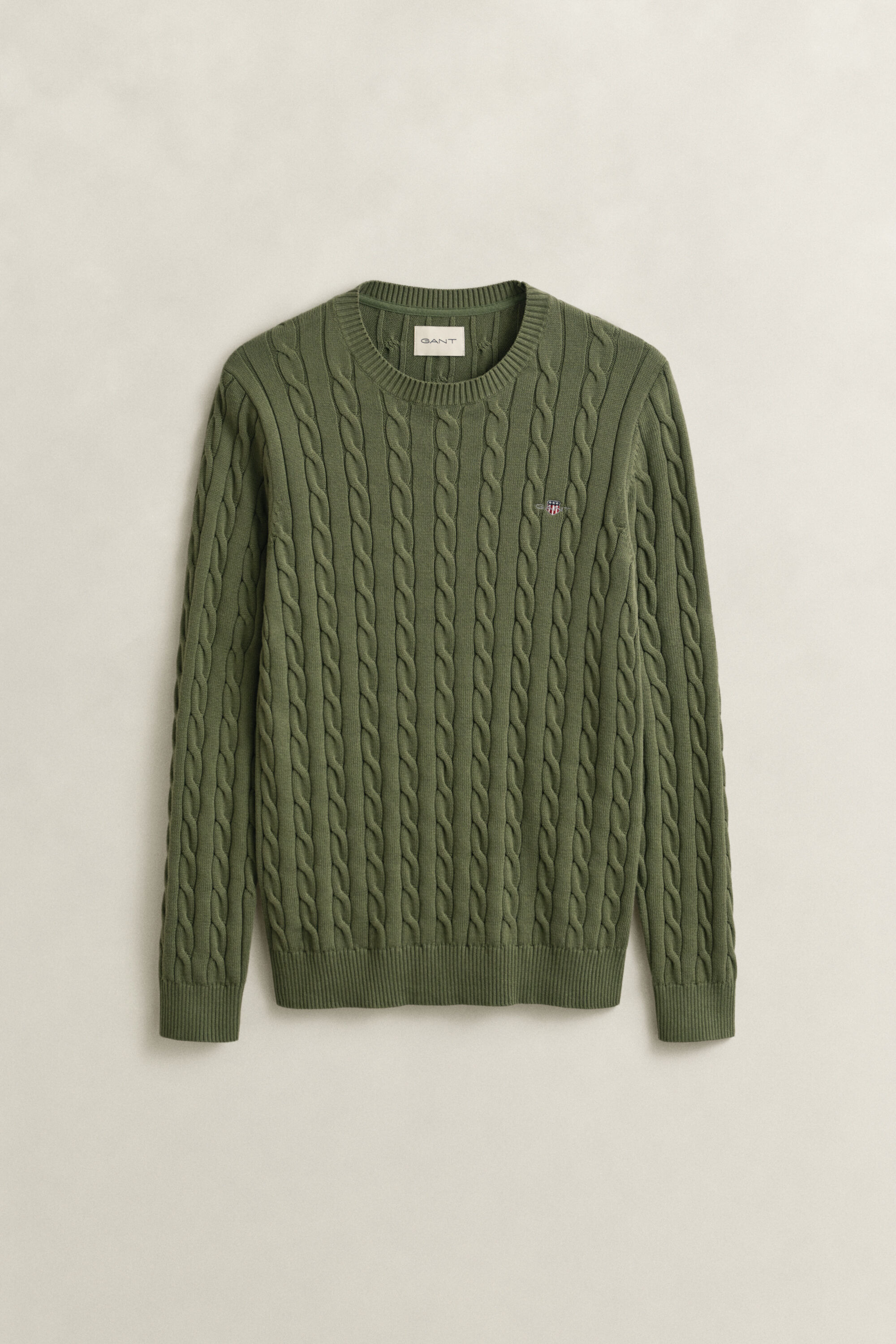 Puuvillainen palmikkoneulepusero, pyöreä pääntie