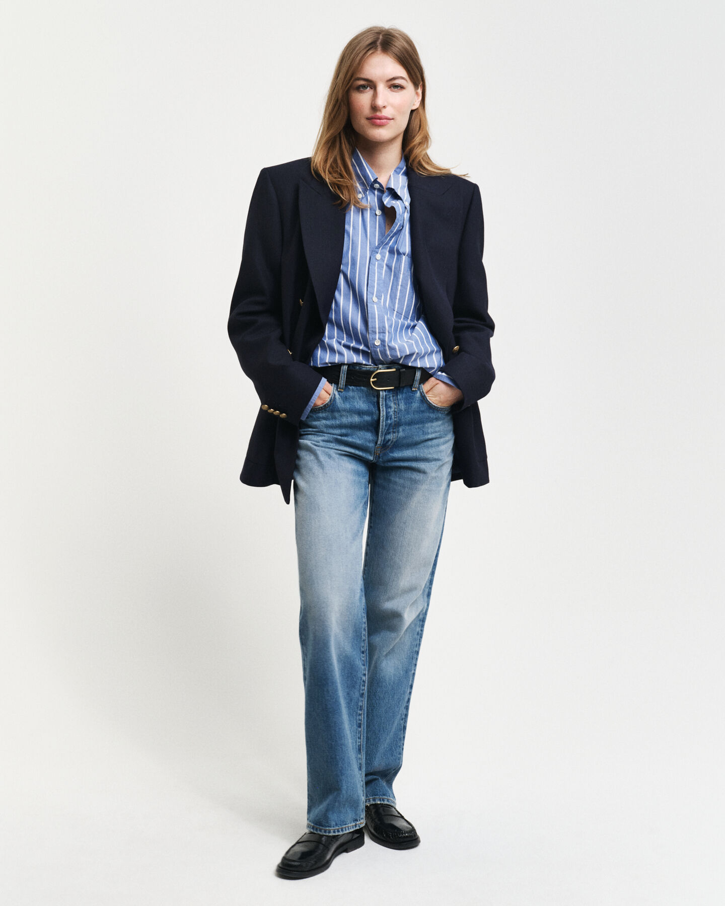 Relaxed&nbsp;fit ‑mitoitettu raidallinen Heritage-popliinipaita