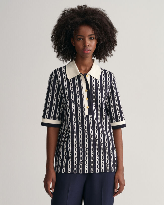 Puolipitkill&auml; hihoilla varustettu Chain-jakardipikeepaita