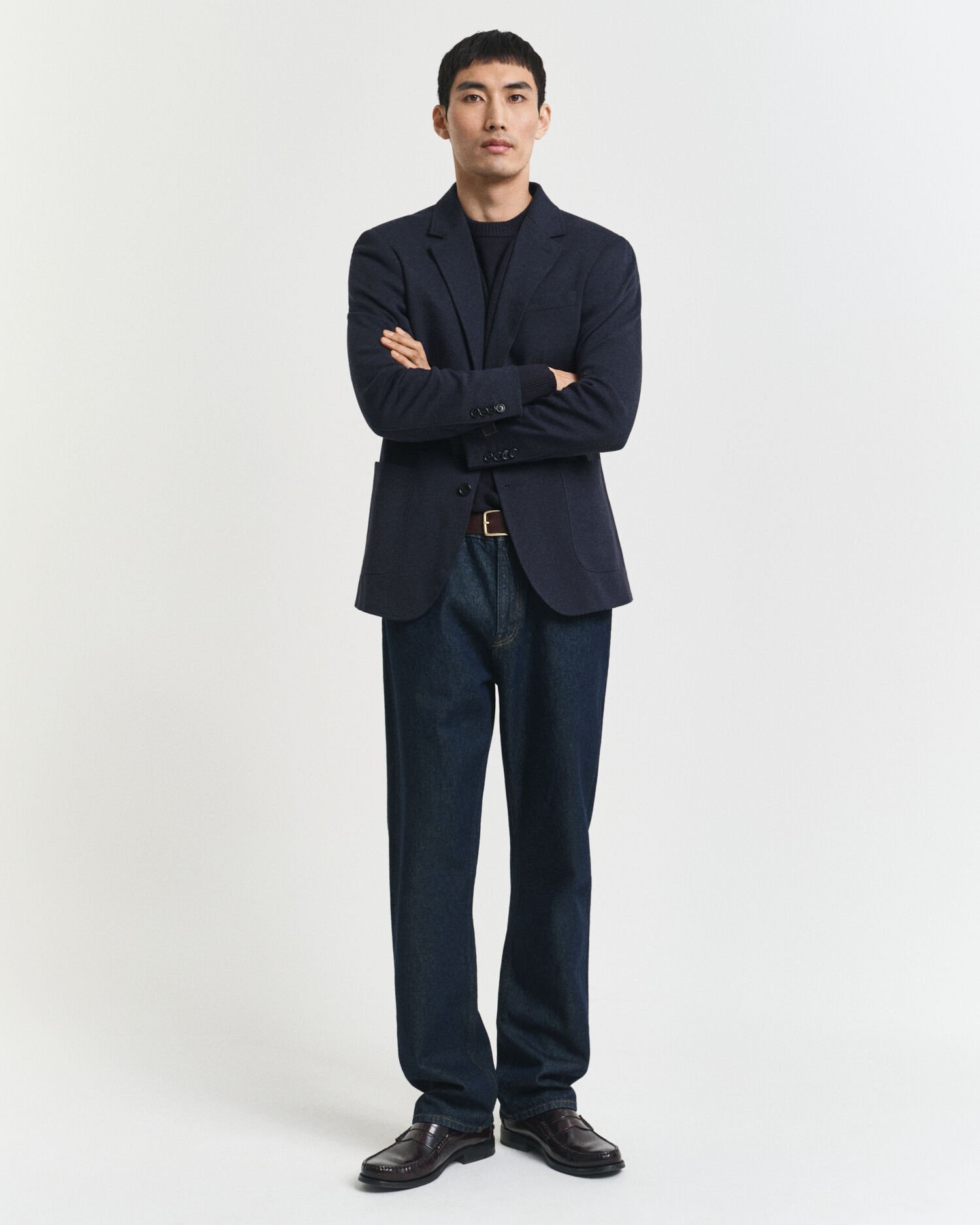 Slim fit ‑mitoitettu kaksivärinen jerseykankainen pikeebleiseri