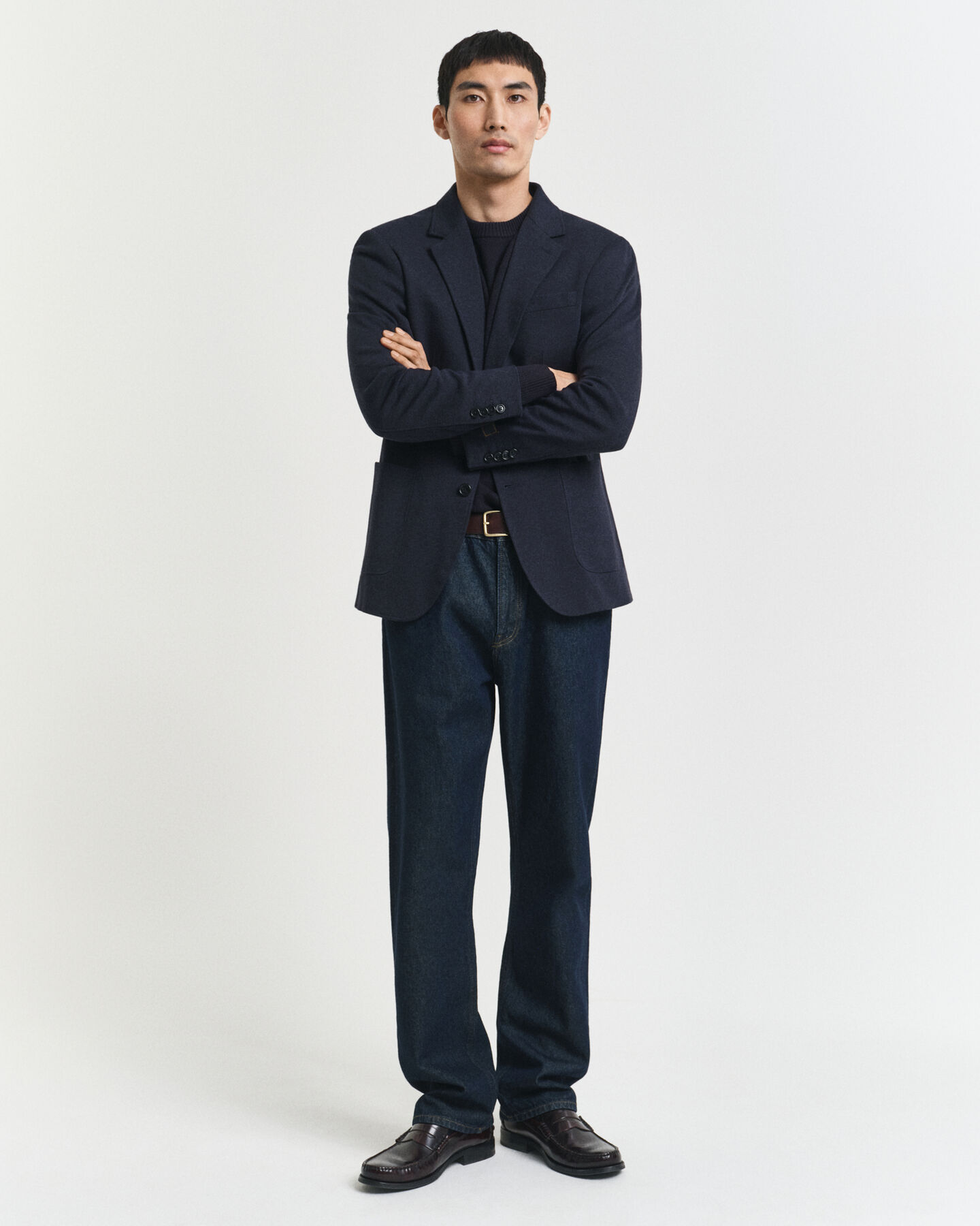 Slim fit ‑mitoitettu kaksivärinen jerseykankainen pikeebleiseri