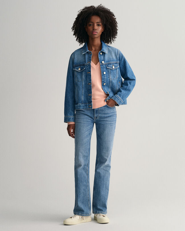 Keve&auml; puuvillaneulepusero, v‑p&auml;&auml;ntie