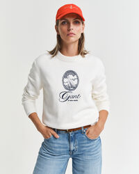 Kuvioitu puuvillaneulepusero, pyöreä pääntie