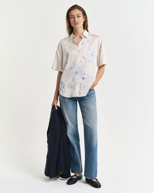 Regular fit ‑mitoitettu lyhythihainen kukkapaita