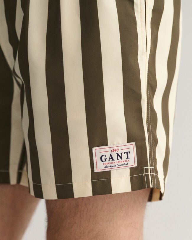 Classic&nbsp;fit ‑mitoitetut leve&auml;raidalliset uimashortsit