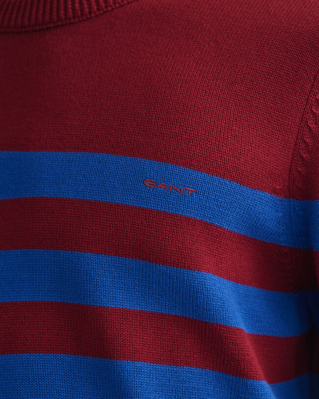 Breton Striped -neulepusero, jossa pyöreä pääntie