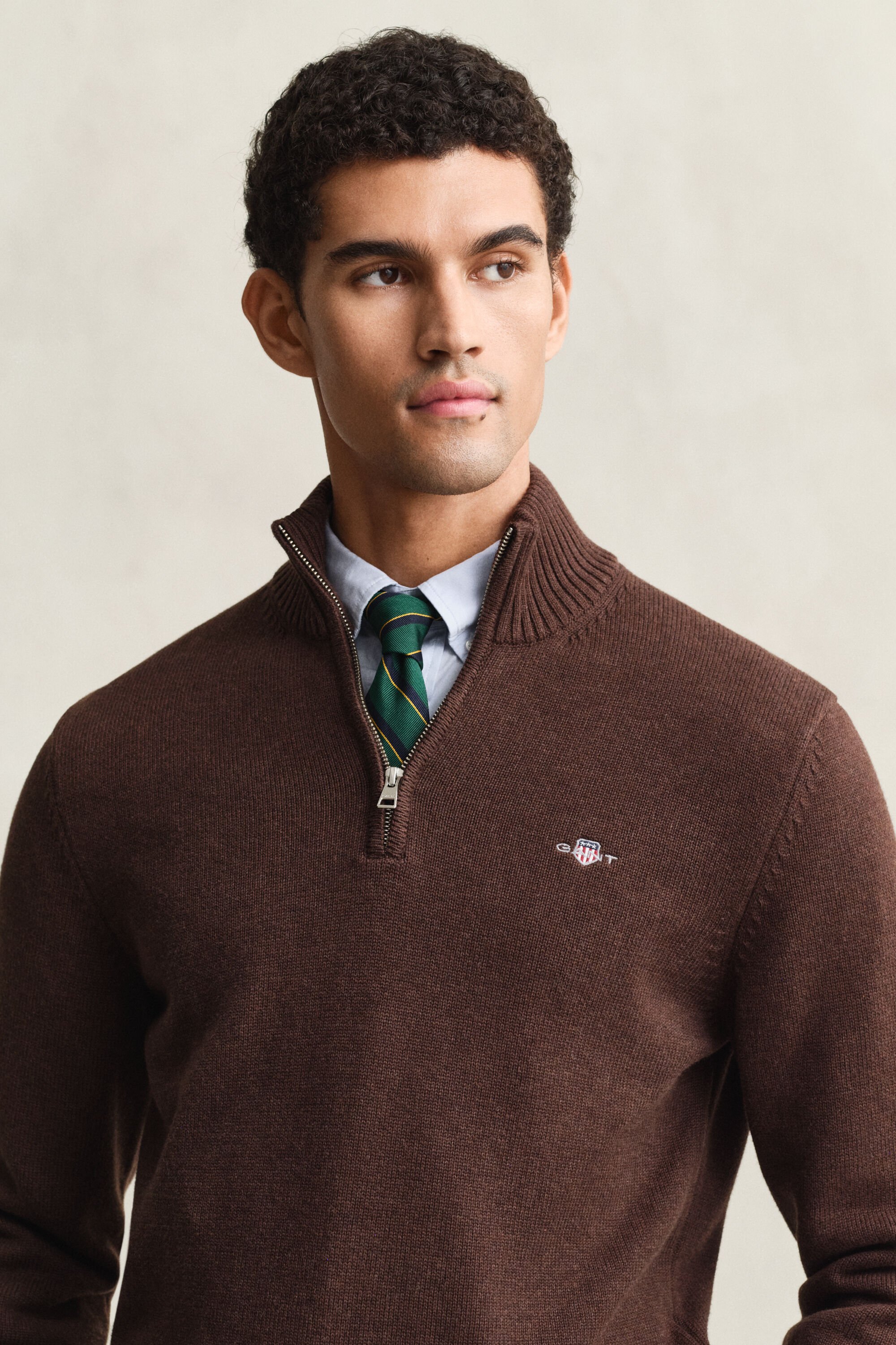 Casual-puuvillaneulepusero puolivetoketjulla