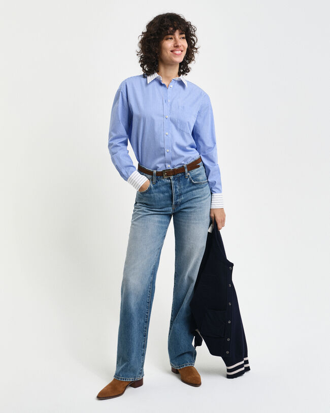 Relaxed fit ‑mitoitettu raidallinen popliinipaita