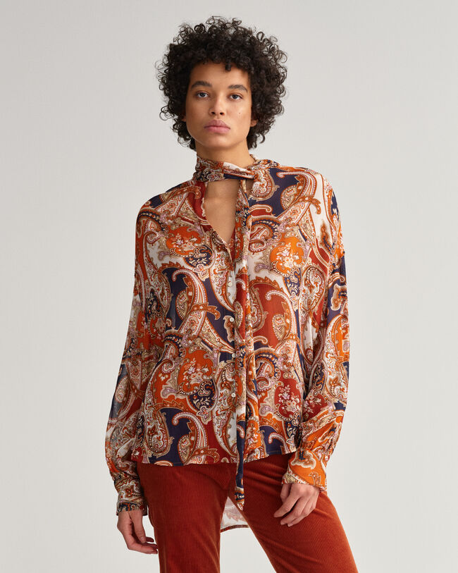 Paisley-kuvioitu rusettipusero