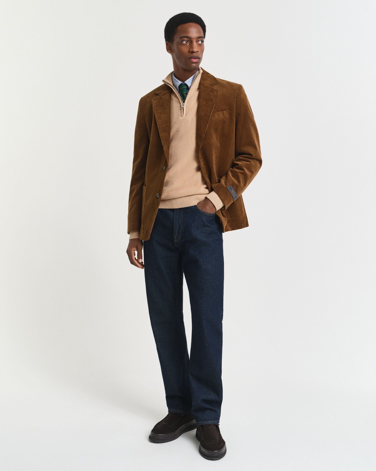 Puuvilla-merinovillasekoitteinen joustinneulepusero, vetoketjukaulus