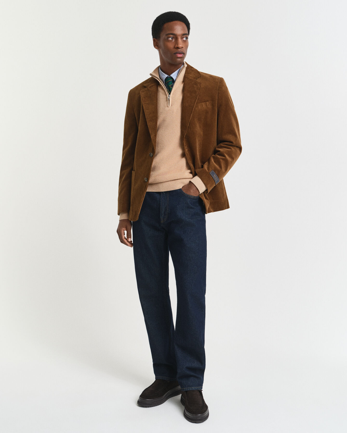 Puuvilla-merinovillasekoitteinen joustinneulepusero, vetoketjukaulus