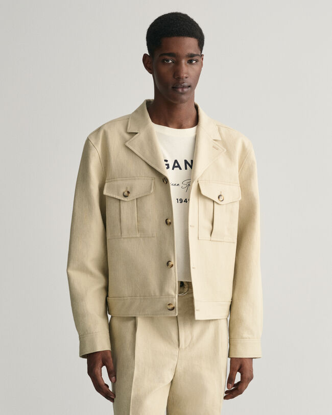 Relaxed&nbsp;fit ‑mitoitettu puuvilla-pellavainen puvuntakki