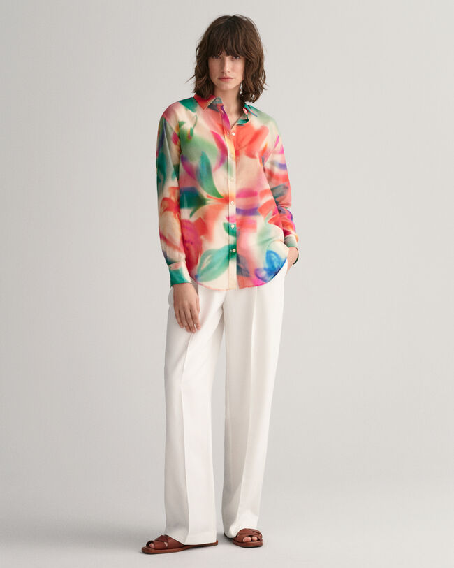 Relaxed fit ‑mitoitettu kukkapaita puuvilla-silkkisekoitetta