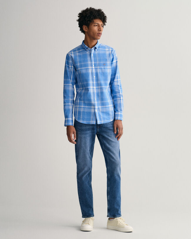 Regular fit ‑mitoitettu ruutupaita puuvillan ja pellavan sekoitteesta