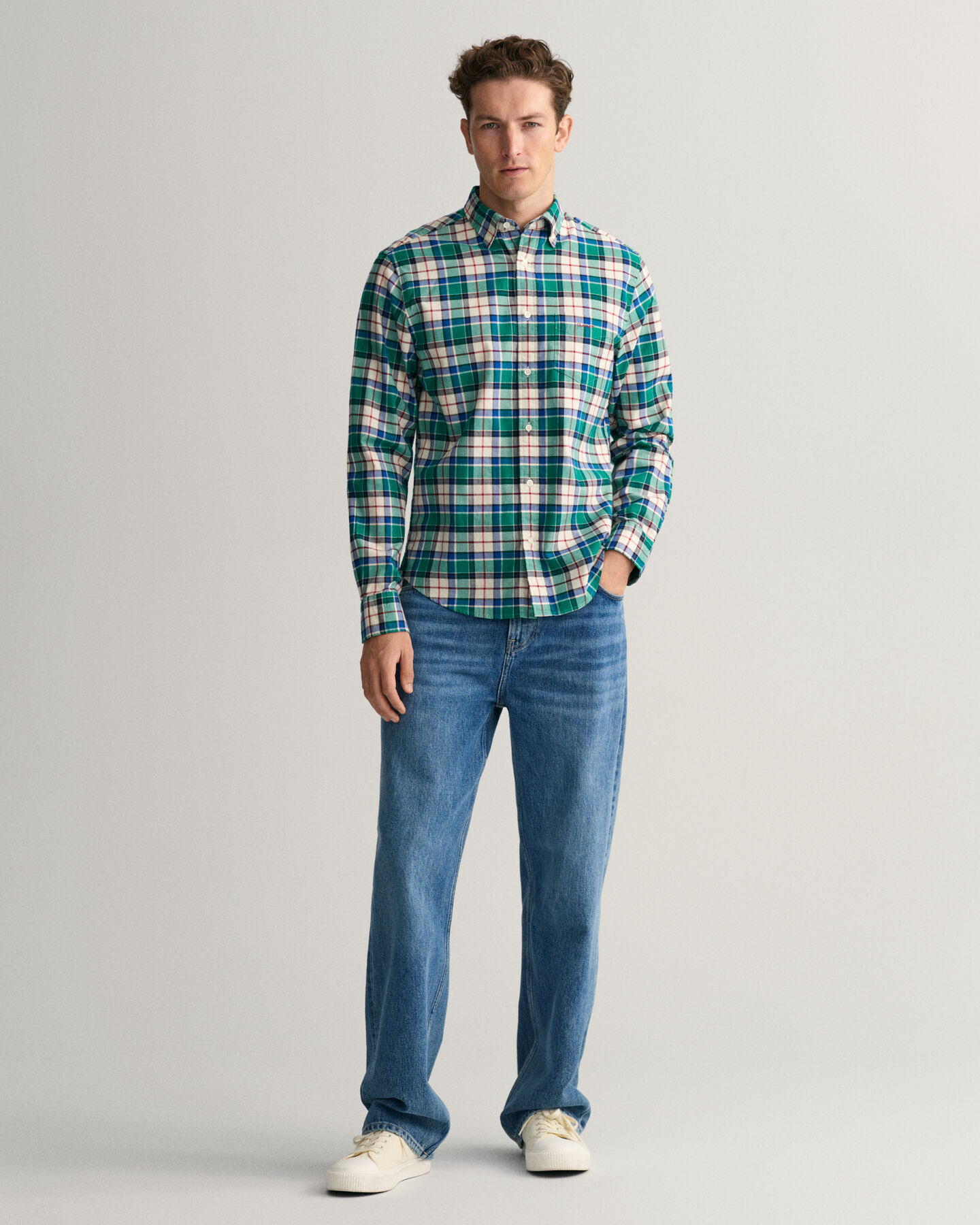 Regular fit ‑mitoitettu ruudullinen oxford-paita