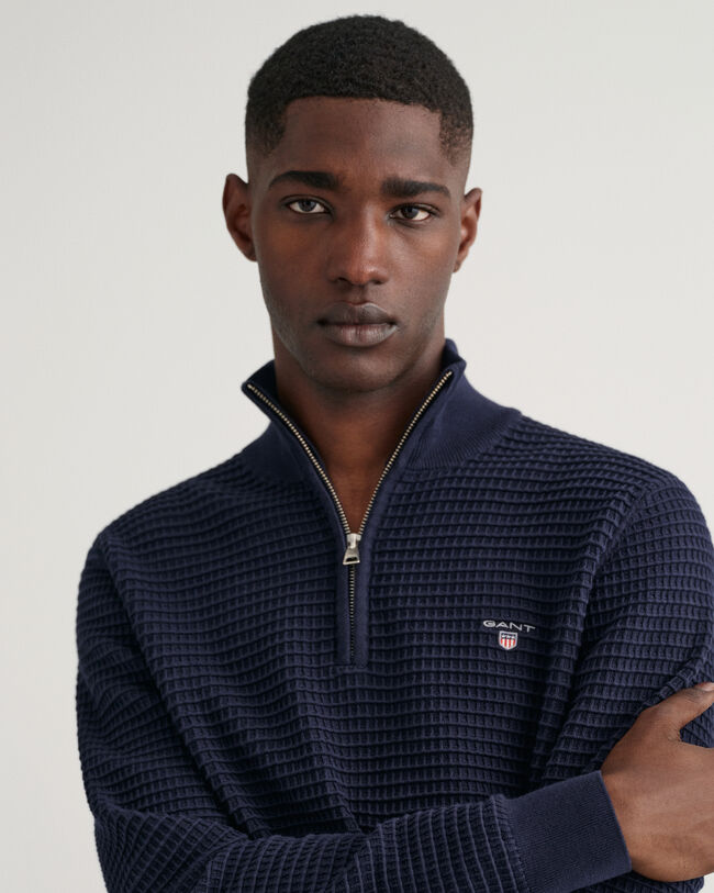 Texture-puuvillaneulepusero puolivetoketjulla