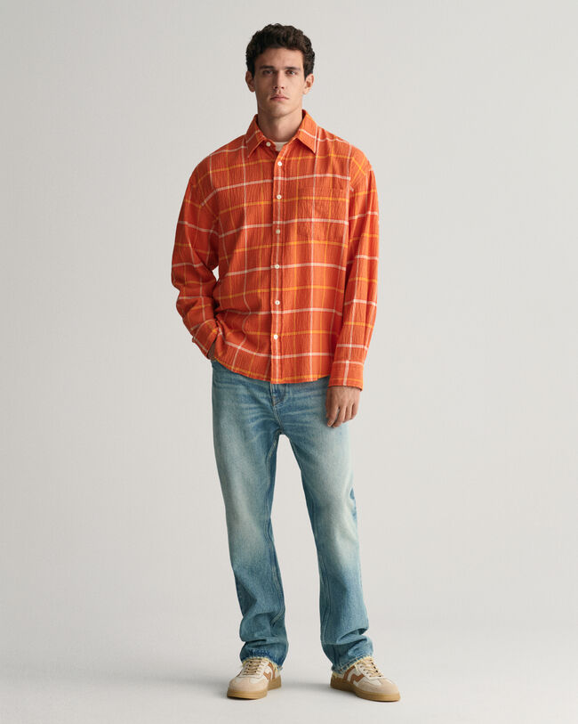 Oversized fit ‑mitoitettu kohopintainen ruutupaita