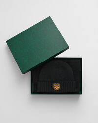 Badge-villapipo ja ‑kaulaliina lahjapakkauksessa