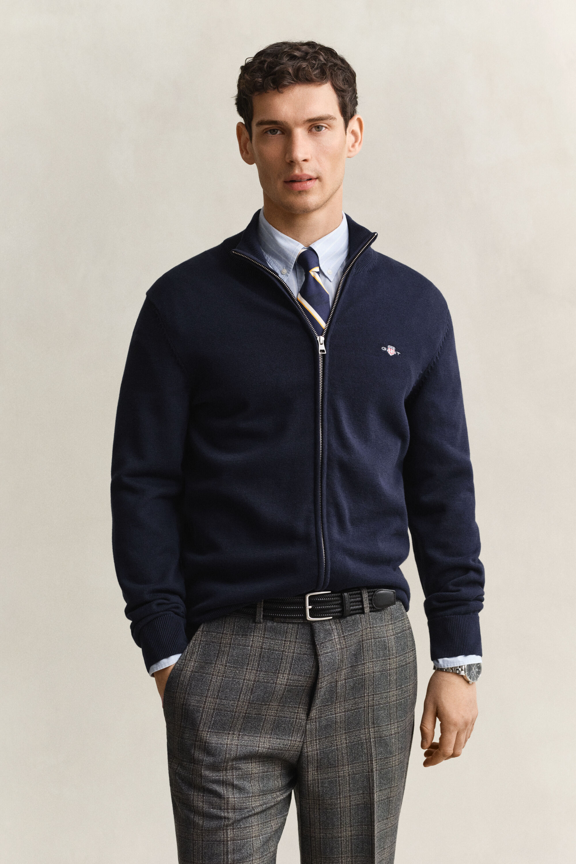 Vetoketjullinen Casual-puuvillaneuletakki