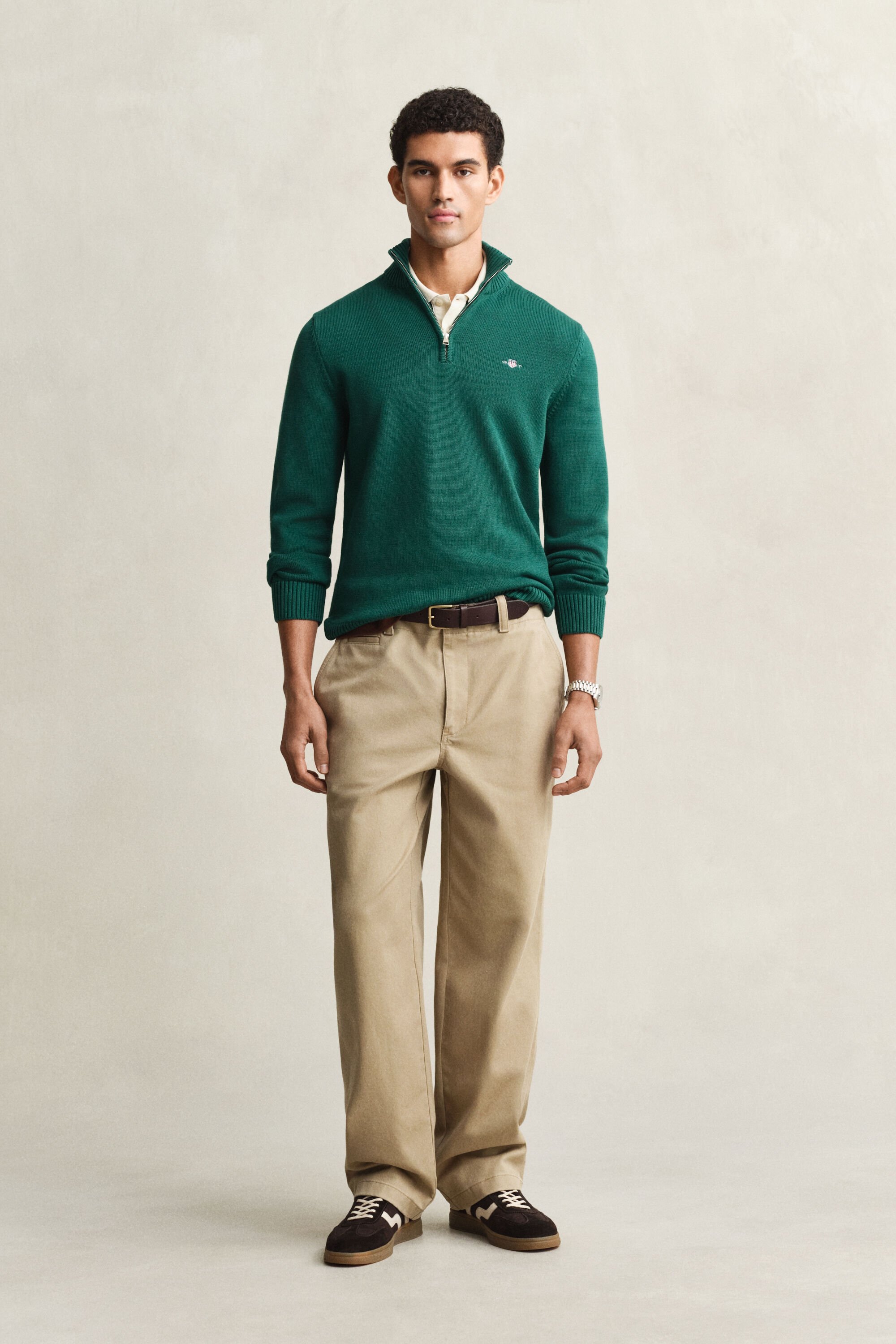 Casual-puuvillaneulepusero puolivetoketjulla