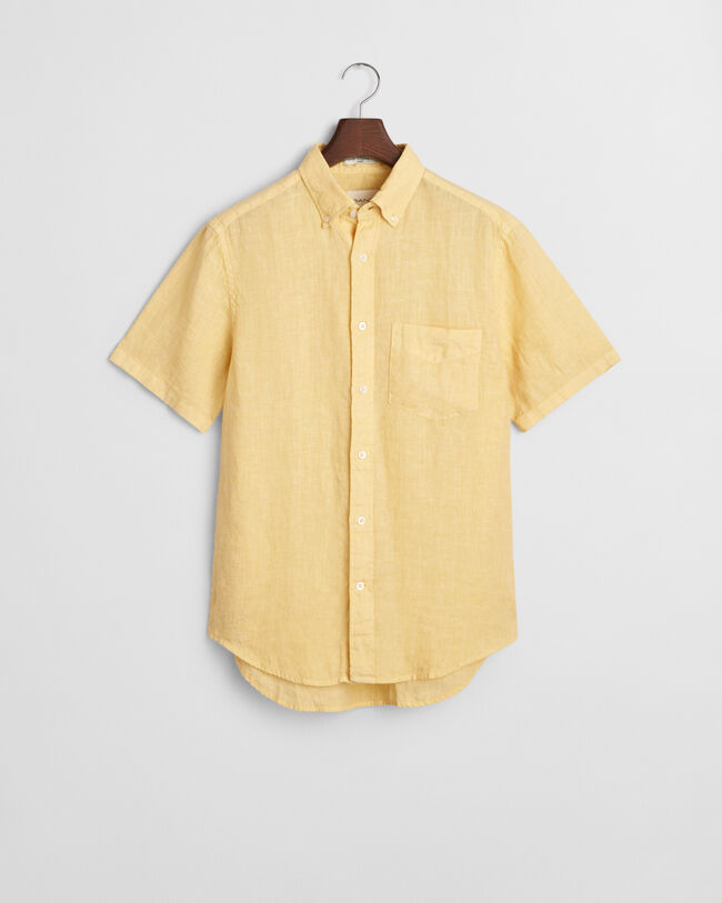 Regular fit ‑mitoitettu valmiina värjätty lyhythihainen pellavapaita