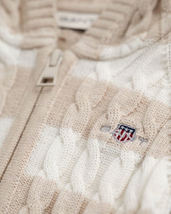 Baby-malliston raidallinen puuvillainen palmikkoneulehaalari