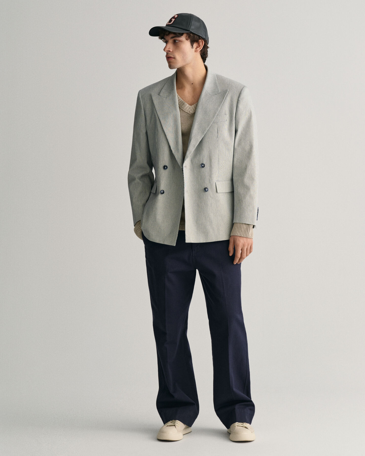 Oversized fit ‑mitoitettu raidallinen kaksirivinen bleiseri