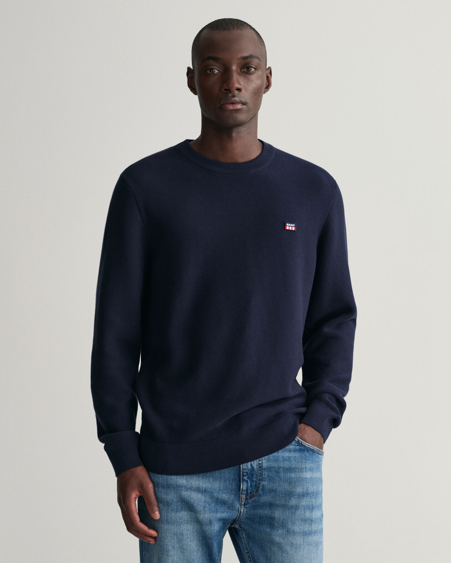 Ohut Texture-neulepusero, pyöreä pääntie