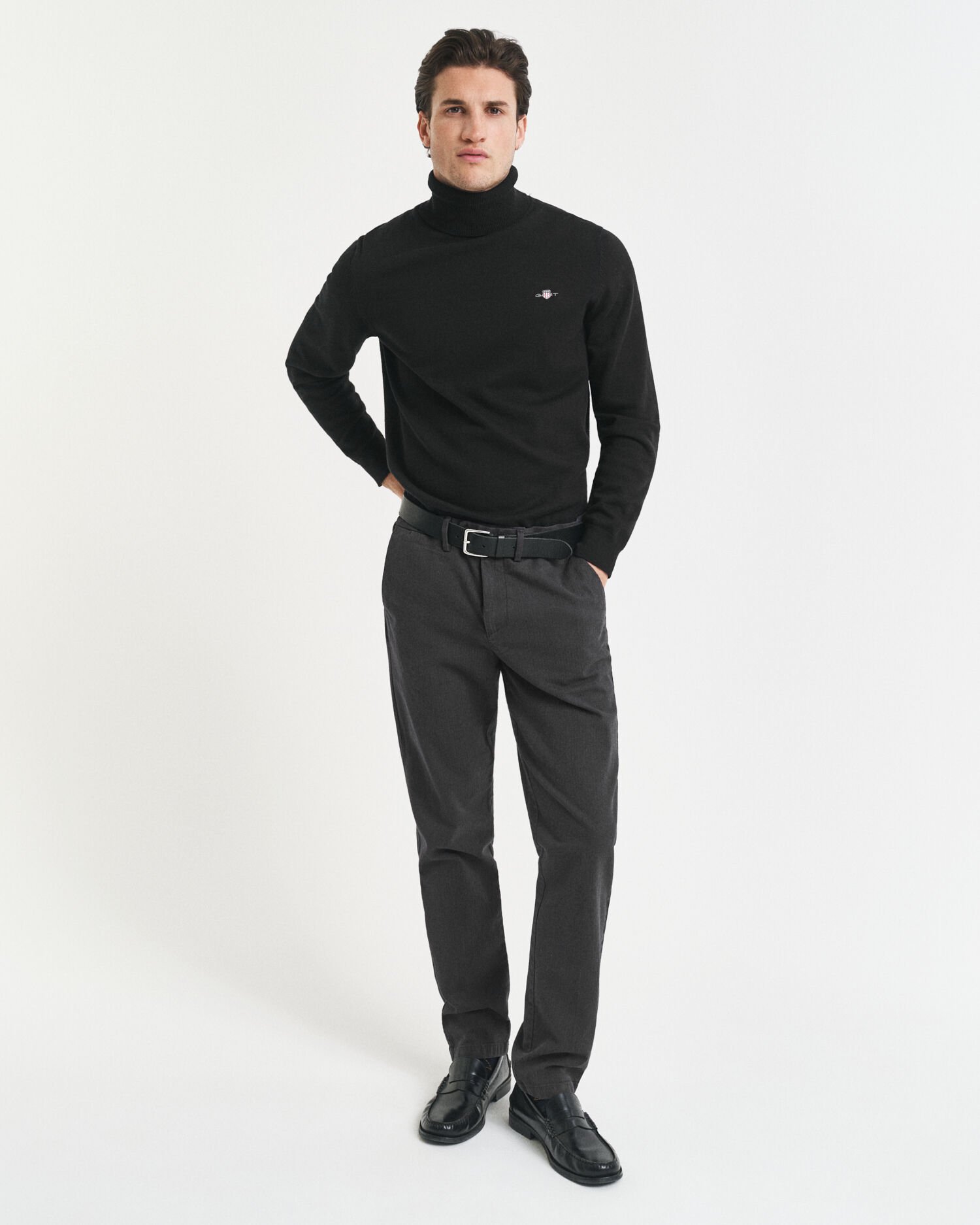 Slim fit ‑mitoitetut kalanruotokuvioiset puuvillahousut