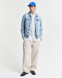 Regular fit ‑mitoitettu leveäraitainen puuvilla-pellavapaita