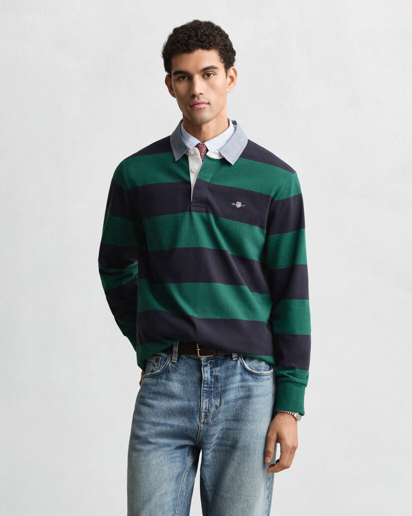 Raidallinen Heavy Rugger ‑paita chambray-kauluksella