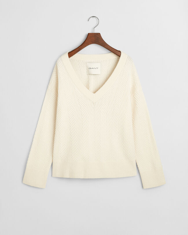 Kalanruotokuvioinen v‑neulepusero