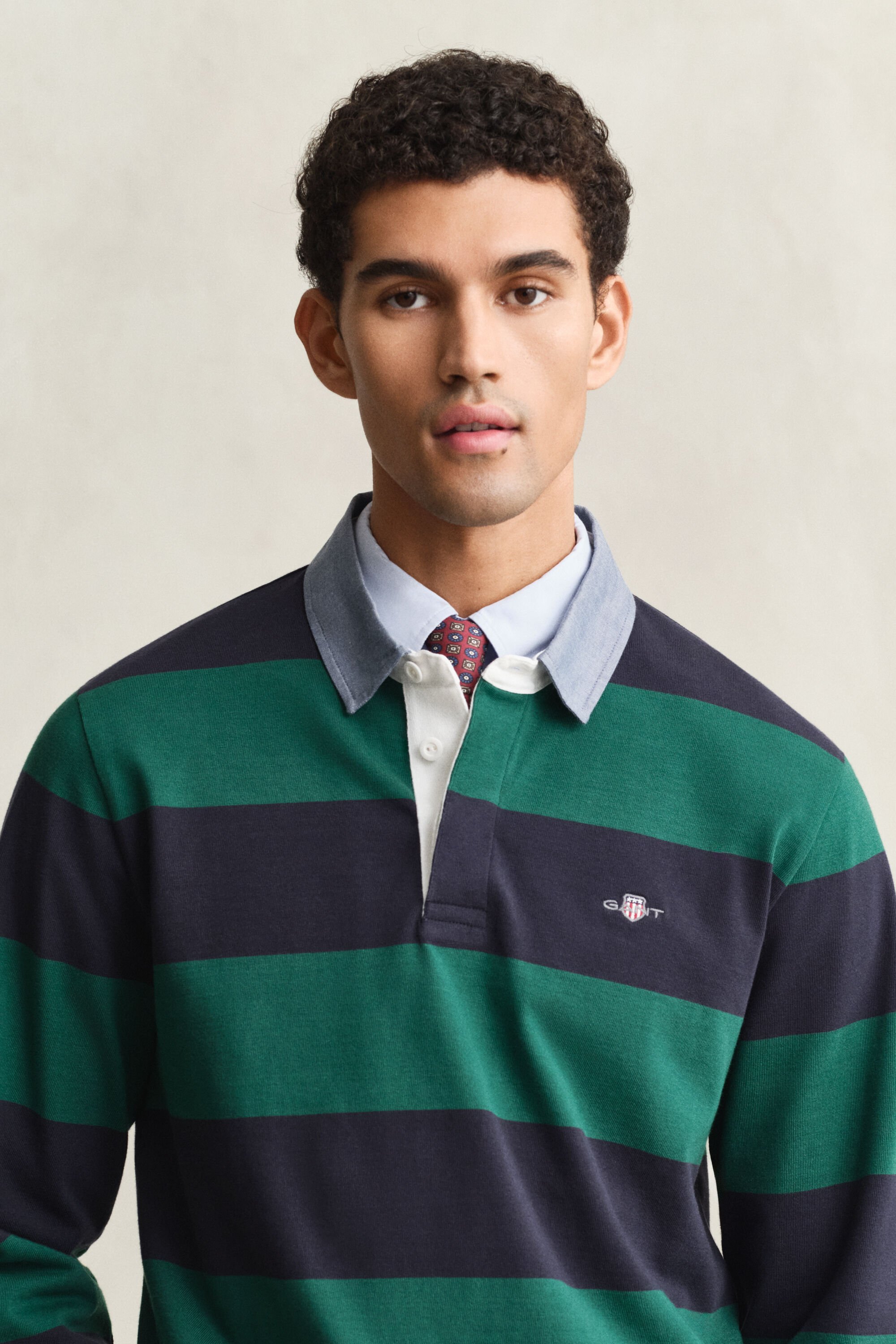 Raidallinen Heavy Rugger ‑paita chambray-kauluksella