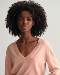 Keve&auml; puuvillaneulepusero, v‑p&auml;&auml;ntie