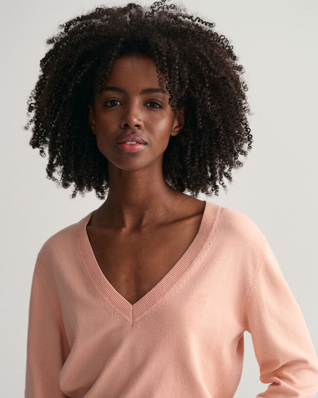 Keve&auml; puuvillaneulepusero, v‑p&auml;&auml;ntie