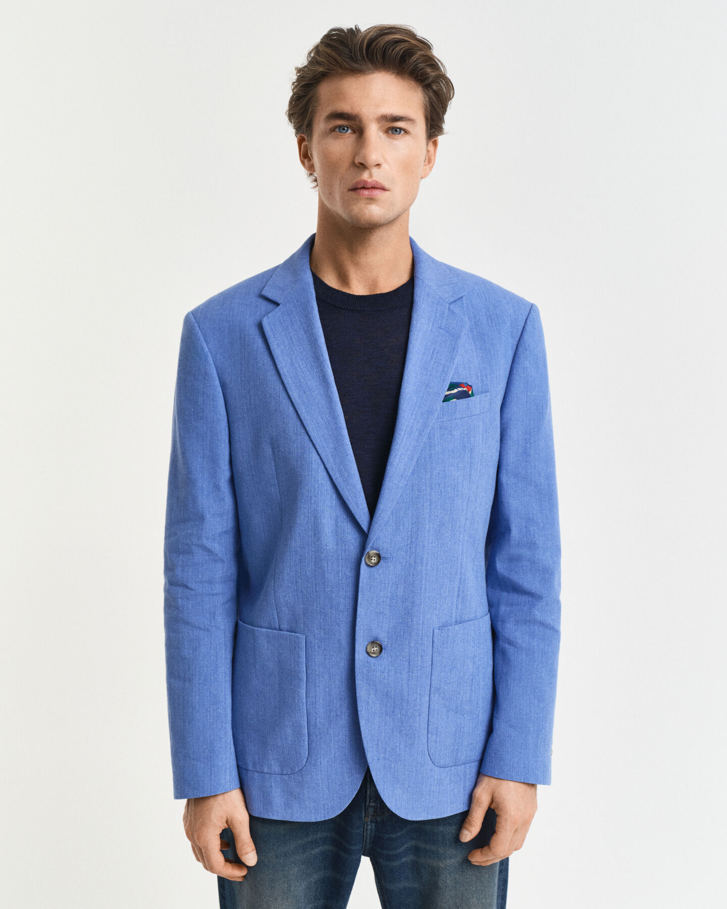 Slim fit ‑mitoitettu puuvilla-pellavainen puvuntakki