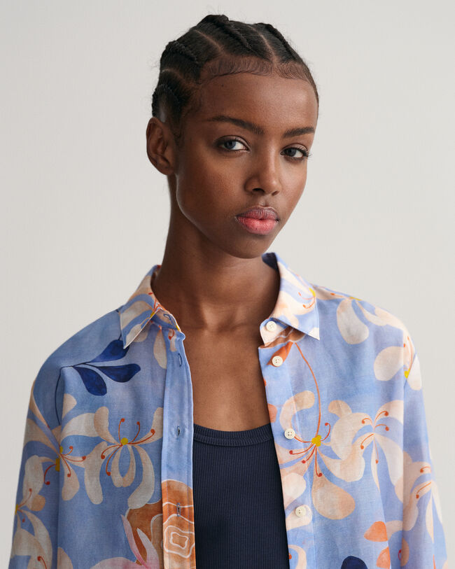 Regular fit ‑mitoitettu printtikuvioitu Floral‑paita puuvilla-silkkisekoitetta