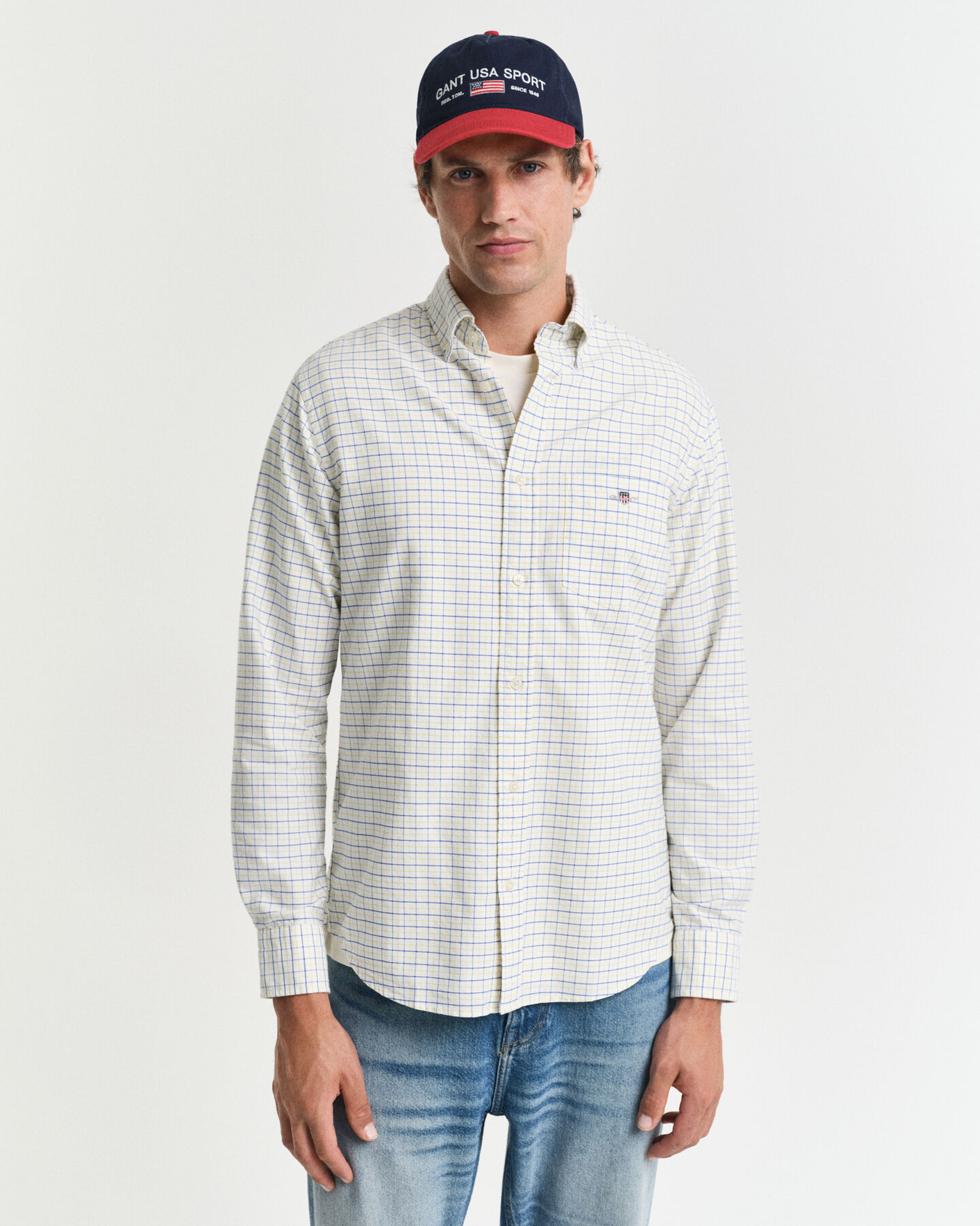 Regular fit ‑mitoitettu klassinen tattersall-ruutukuvioinen oxford-paita